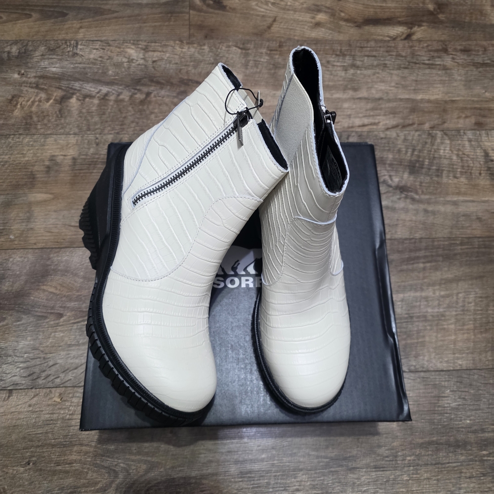 Sorel One Ave Zip Wedge Leather Croc-Embossed Boots Women 7.5